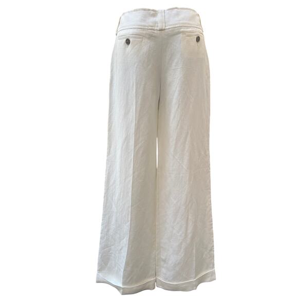 NWT Burberry Wide Leg High Rise Linen Blend Pants Women's Size 6 Ivory - Picture 2 of 4